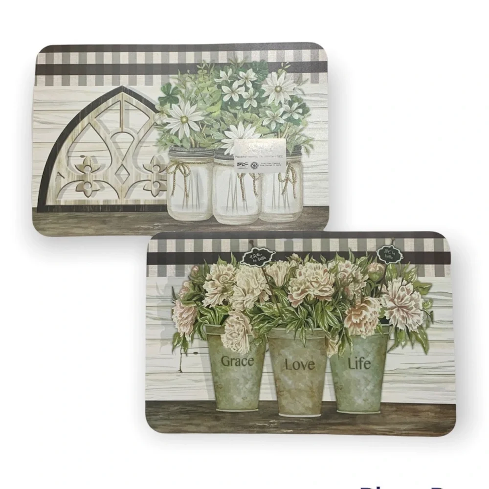 CounterArt Vintage Farmhouse Placemats Reversible Rectangular Placemat Set of 4